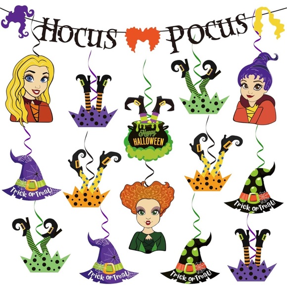 Hocus Pocus Halloween Hanging Swirl and I smell children banner w/ cup cake tops - Picture 3 of 8